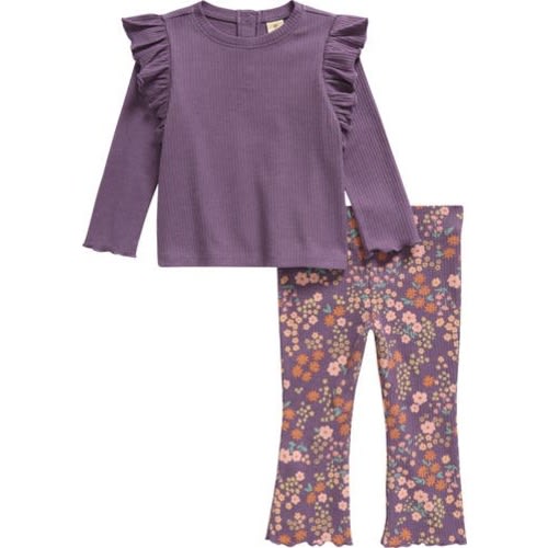 Sweet Ruffle Print Long Sleeve T-Shirt & Flare Pants Set, 6M