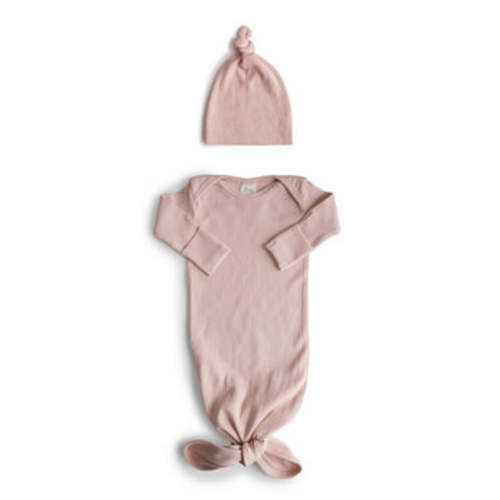 Ribbed Knotted Baby Gown + Beanie Set – Mushie