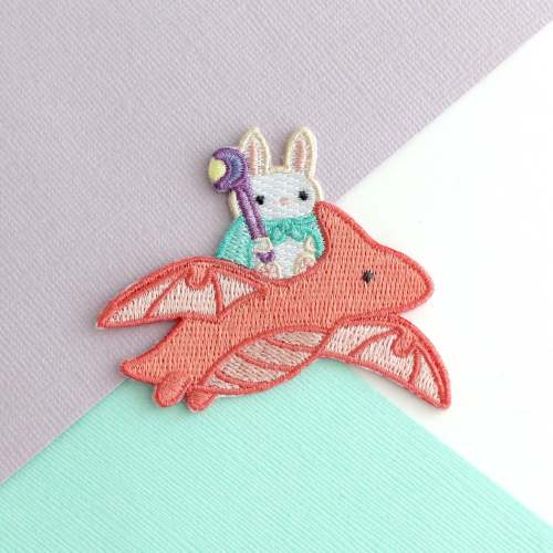 Bunny Mage Riding Dragon Embroidered Iron-On Patch – Wild Whimsy Woolies