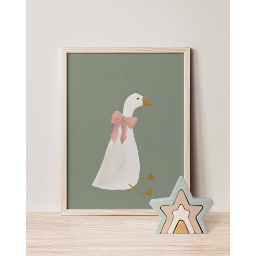 Silly Goose Wall Art Cute Goose Poster Sage Green Nursery Decor Farm Animal Printable Pink Coquette Room Decor Green Girl's Room Goose Print