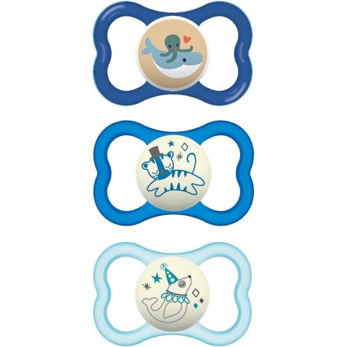MAM Air Night & Day Baby Pacifier, For Sensitive Skin, Glows in the Dark, 3 Pack, 6-16 Months, Boy,3 Count (Pack of 1)