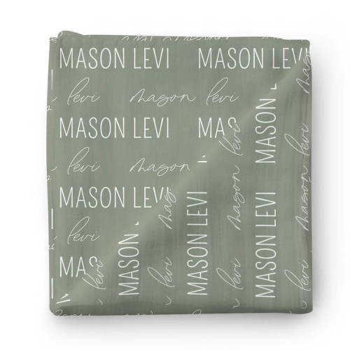 Personalized Eucalyptus Baby Name Swaddle Blanket - Block & Script