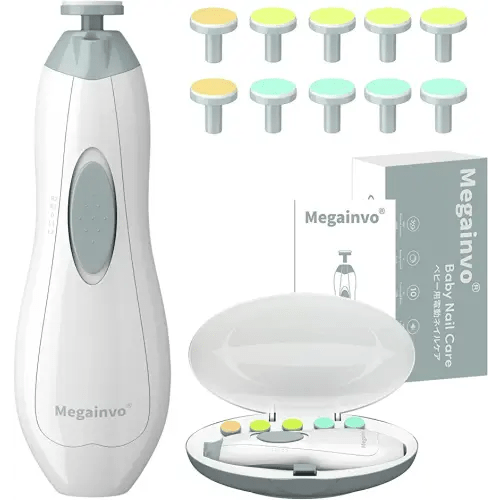 Baby Nail Trimmer Electric Baby Nail File with LED Light 10 Grinding Heads Baby Nail Clippers Safe Quiet Nail Care Kit for Newborn Toddler Kids Toes Fingernails Battery Operated (Not Included) - Grey