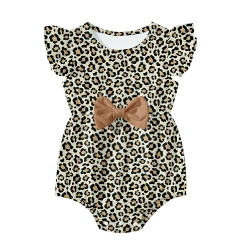 Kimoda Baby Girls Clothes Infant Print Ruffle Romper Bodysuit with Bow 0-18 Months