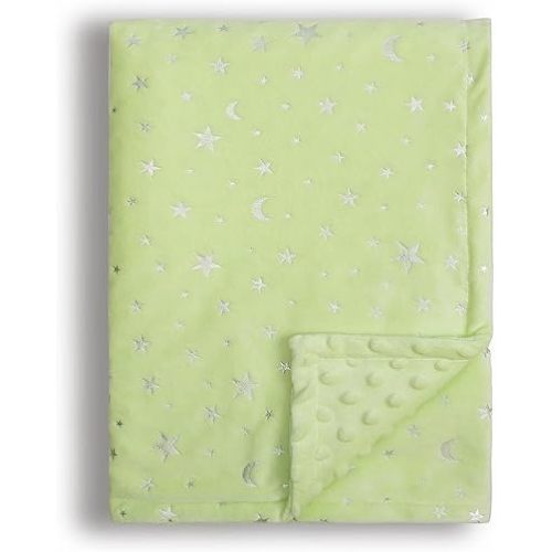 Baby Blanket for Boys Girls Soft Minky with Double Layer Dotted Backing, Star and Moon Printed 30 x 40 Inch Receiving Blanket (Green)