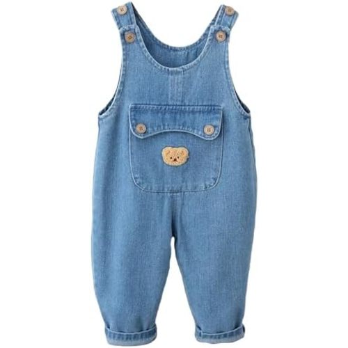 Happy Cherry Baby Overalls Little Kids One Piece Soft Bodysuit Sleeveless Cotton Button Suspender Pants