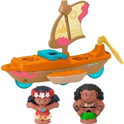 Fisher-Price Little People Toddler Toy Disney Princess Moana & Maui’s Canoe Sail Boat with Figures for Pretend Play Ages 18+ Months​