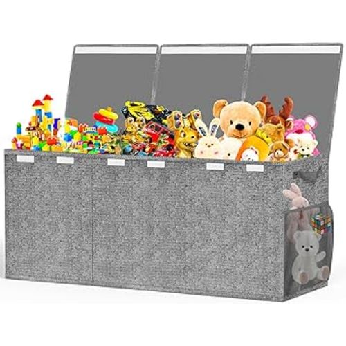 Extra Large Toy Box, Toys Chest for Toddlers with Lids, Collapsible Toy Storage Organizer, Kids Bin Boxes Storage Basket for Boys, Girls, Nursery, Living Room, Playroom, 40"x14"x16", Gray