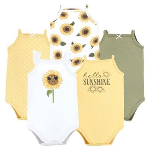 Hudson Baby Infant Girls Cotton Sleeveless Bodysuits, Sunflower, 3-6 Months