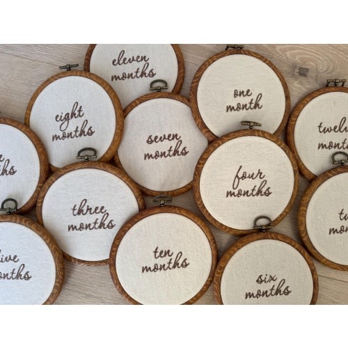 Hand Embroidered Baby Monthly Milestone Hoops | Newborn Photo Prop, Nursery Decor