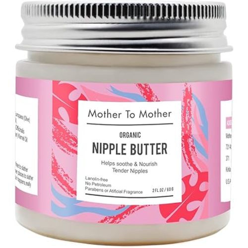 Organic Nipple Butter Breastfeeding Cream by Mother To Mother | Lanolin-Free, Safe for Nursing & Dry Skin, Non-GMO Project Verified, 2 FL oz, White, 2 Ounce