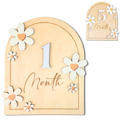 Baby Monthly Milestone Cards - Wooden Monthly Milestone Discs - Newborn Photography Props to Document Your Baby´s Growth - Baby Announcement Sign (B05)
