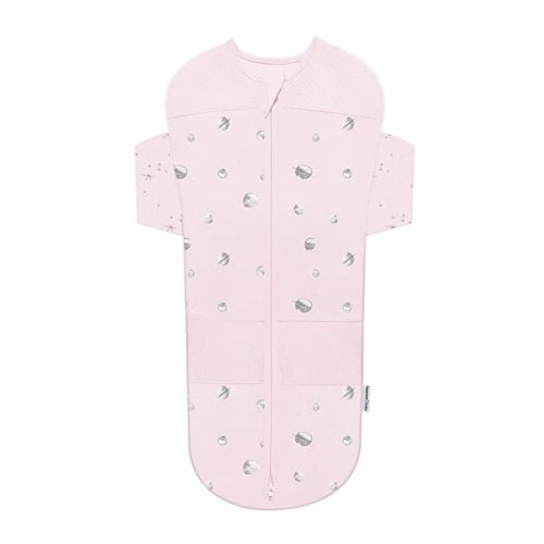 Happiest Baby SNOO Sleep Sack - 100% Organic Cotton Baby Swaddle Blanket - Doctor Designed Promotes Healthy Hip Development - Prevents Accidentally Scratching Face (Pink Planets, Large) - Rose