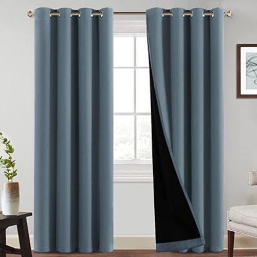 PrinceDeco 100% Blackout Curtains, Bluestone, 1 Pair, W52 x L84