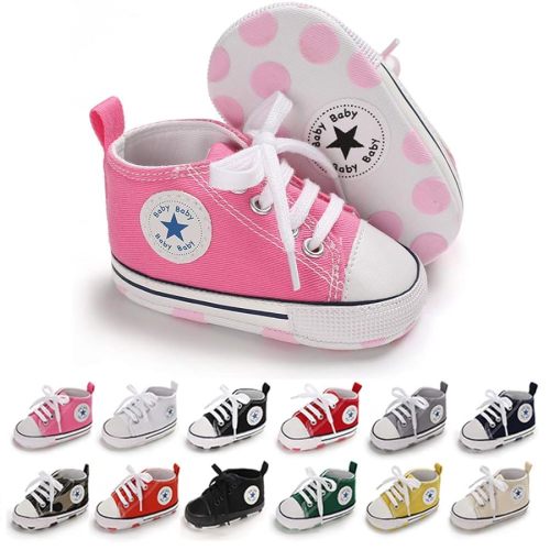 Unisex Baby Soft Sole Sneakers, Canvas Denim High Top, Newborn Infant First Walkers