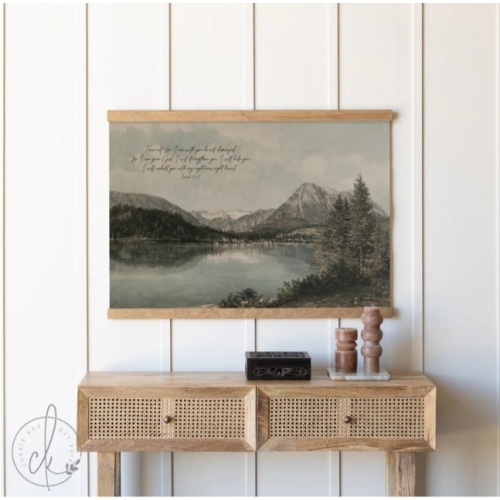 Lake and Pine Trees Painting | Isaiah 41:10 | T62