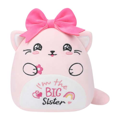 Big Sister Pink Cat Plush - Soft Stuffed Animal Toy with Bow - 10" I'm the BIG Sister Plush Cat - Big Sister Gift for New Baby - NIUBEHOHO Big Sister Pink Cat Plush
