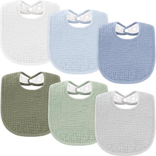 Susurration Muslin Baby Bibs 6 Pack Cotton Baby Drool Bibs,Soft Adjustable Baby Drooling Bibs for Unisex Boys Girls