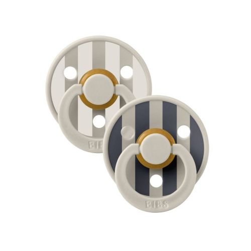 Bibs Studio Collection Colour Stripe Latex Pacifier 0-6 Months - Sand Mix - 2pk: Rubber Latex, BPA-Free, Phthalate-Free