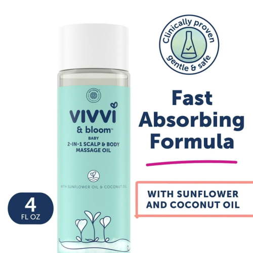 Vivvi & Bloom Gentle 2-in-1 Baby Scalp & Body Massage Oil for Cradle Cap Relief, 4 oz