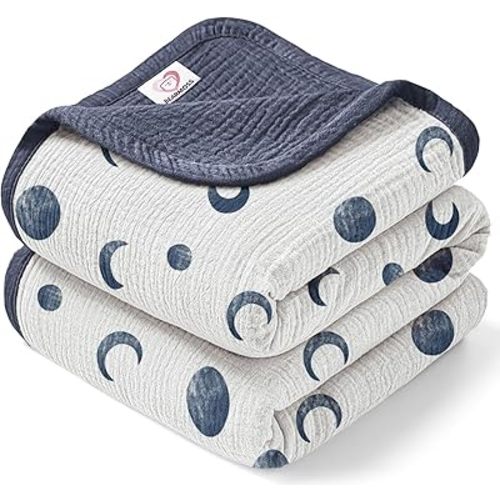 Bearmoss Muslin Baby Blanket 100% Cotton Baby Crib Blanket 47x47in, Soft Breathable Lightweight Baby Bed Quilt for Unisex Baby Girls Boys Newborns Toddlers (Bluemoon)