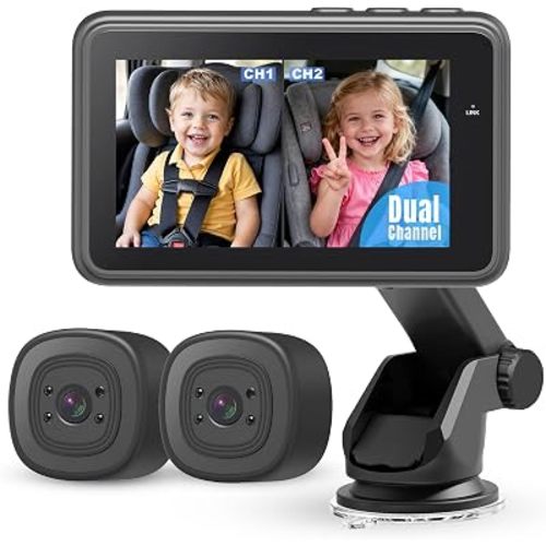 Baby Car Camera for 2 Kids, 4.3" Split Screen Dual Channel Monitor