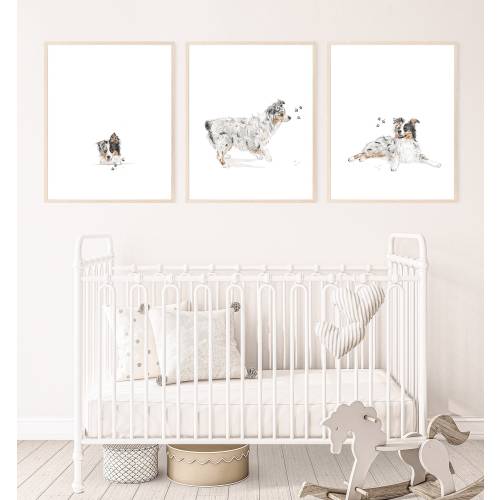 custom dog portrait print, watercolor dog painting set of 3, digital painted from photo, dog nursery decor, a bundle dog print