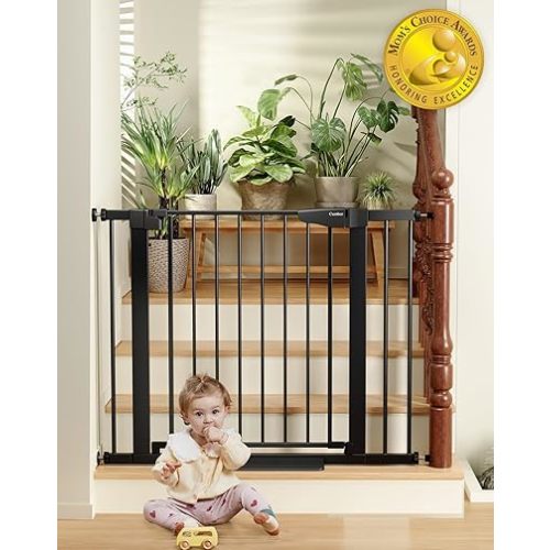 Cumbor 29.7-40.6" Baby Gate for Stairs, Mom's Choice Awards Winner-Dog Gate for Doorways, Pressure Mounted Self Closing Pet Gates for Dogs Indoor, Durable Safety Child Gate with Easy Walk Thru Door
