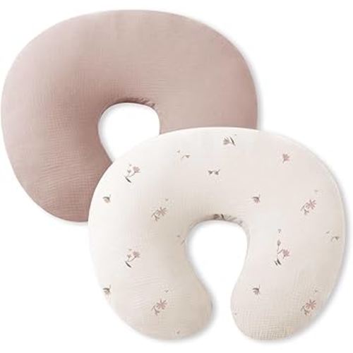 Little Grape Land Nursing Pillow Covers 2 Pack for Baby, Soft 100% Cotton Covers for Breastfeeding Pillows, Breathable Muslin Fog Flower Nursing Pillow Cases Fit Standard Nursing Pillows