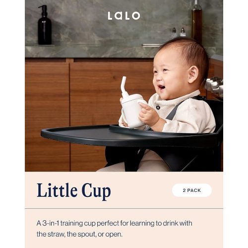 Lalo Little Cup 2-Pack, Non-Toxic Silicone Straw Cup with Handles - Baby and Toddler Sippy Cup - Mini Cup and Straw Training System, 4oz, Sage - 2 Pack