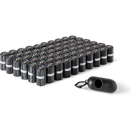 Amazon Basics Dog Poop Bags with Dispenser, 900 Count, Enhanced for Guaranteed Leakproof, Unscented, Includes Leash Clip