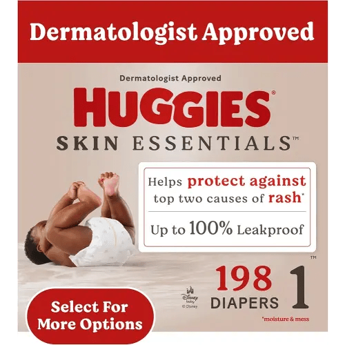 Huggies Size 1 Diapers, Skin Essentials Baby Diapers, Size 1 (8-14 lbs), 198 Count (3 Packs of 66)
