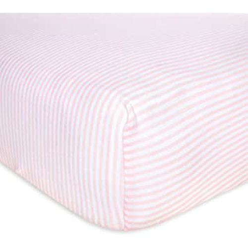Burts Bees Baby Stripe Fitted Crib Sheet Organic Cotton BEESNUG - Blossom Pink Stripes, Fits Unisex Standard Bed and Toddler Mattress, Infant Essentials, 28 x 52 x 5.5 Inch 1-Pack