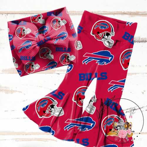 Buffalo Bills baby bummies, Headwrap or flare pants
