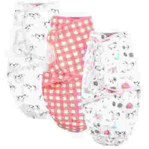 Hudson Baby Infant Girl Quilted Cotton Swaddle Wrap 3pk, Girl Farm Animals, 0-3 Months