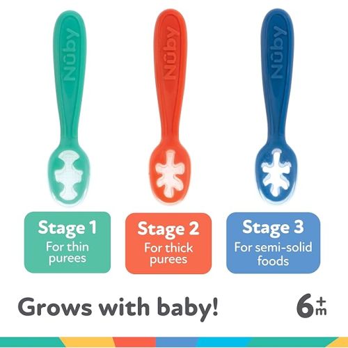 Nuby Baby's First Spoons Set - (3-Pack) Feeding Utensils for Babies - 6+ Months