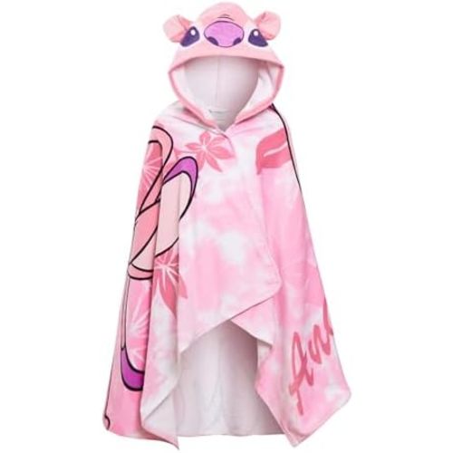 Disney Stitch Angel Hooded Towel For Girls Poncho 100% Cotton Kids Bath Towel Beach Towel Swimming Wrap Kids Changing Robe