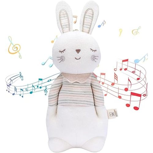 COTTONEBEBE Organic Baby Toys, Stuffed Animal Toy with Lullaby Music for Infant Babies 0 3 6 12 to 36 Months Boy & Girl,Ideal Gift for Newborn (Mrs.Bunny, Cotton)