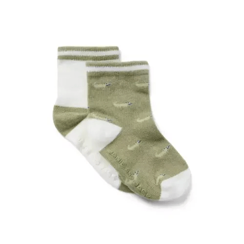 Baby Jet Ivory Stripe And Olive Alligator Baby Alligator And Stripe Sock 2-Pack by Janie and Jack