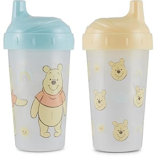 Toddler Sippy Cups for Boys And Girls | 10 Ounce Winnie The Pooh Sippy Cup Pack of Two with Straw and Lid | Durable Blue Leak Proof Travel Water Bottle for Toddlers