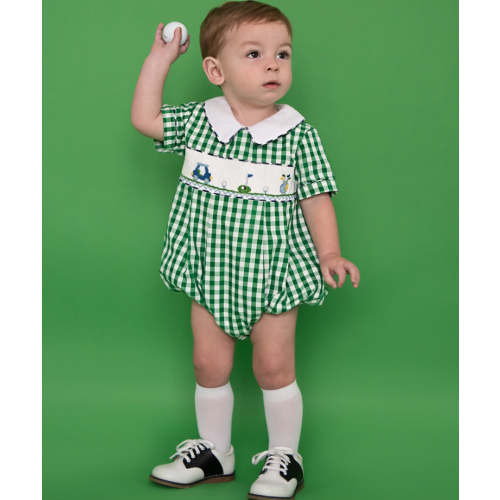 Golf Smocked Green Checked Boy Bubble – Smockingbird