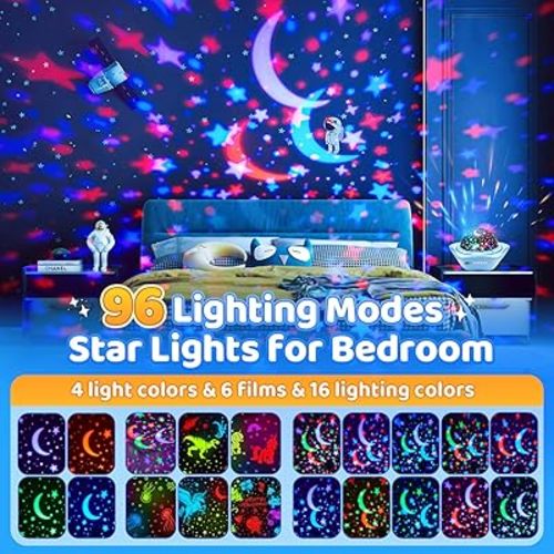 One Fire Night Light for Kids, 96 Lighting Modes Star Projector 360° Rotating+6 Films Kids Night Light Projector,Rechargeable Baby Night Light Ceiling Projector for Bedroom,Kids Gifts&Kids Room Decor