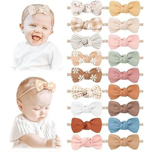 Niceye 18 Packs Baby Girl Bows Soft Nylon Headbands Hair Bows for Newborns, Infants, Toddlers