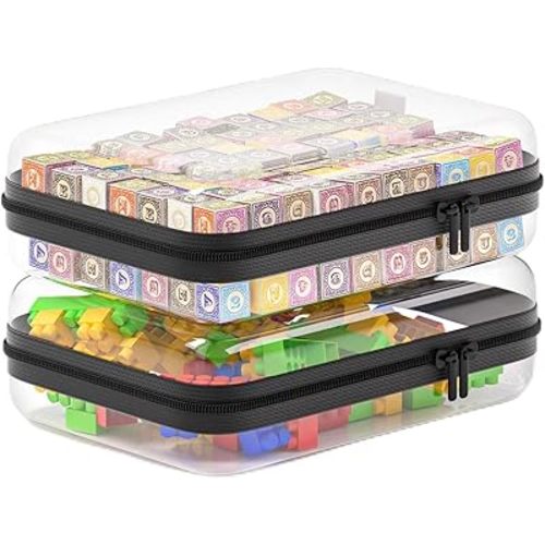 2Pcs Clear Hard Shell Zipper Case, BIiss Plastic Bins for Organizing, Clear Zipper Pouches Makeup Case & Travel Organizer for Storage Cosmetics, Puzzles, 8.7 x 6.3 x 2.4 Inch
