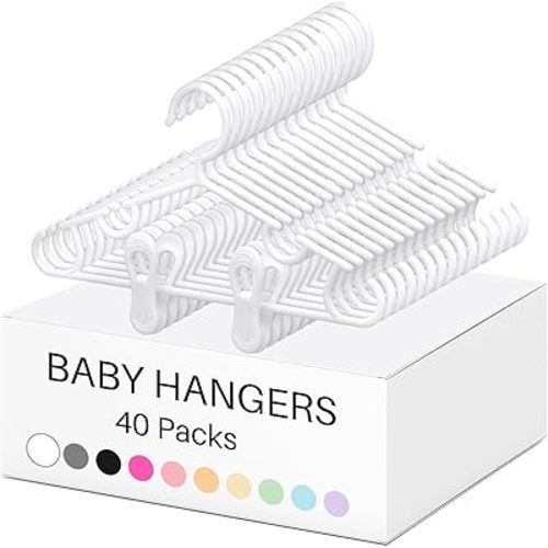Hsei 120 Packs Baby Hangers with Clips Toddler Hangers with Clips for Kids Pants Closet Coat Skirts Socks (White)