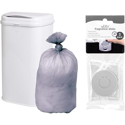 Ubbi Adult DIpaer Pail Starter Pack Includes Odor Absorbing Disks and 75-Count Bags
