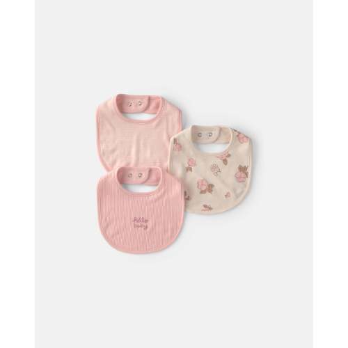 Baby Girl 3-Pack Floral Bibs - Pink/Ivory