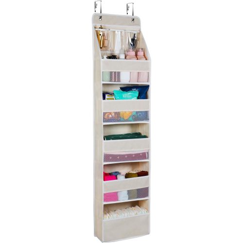 Univivi 6-Shelf Over Door Hanging Organizer Fabric Door Storage with 5 Large Pockets and 3 Small PVC Pockets Wall Mount Hanging Storage Organizers (Beige)…