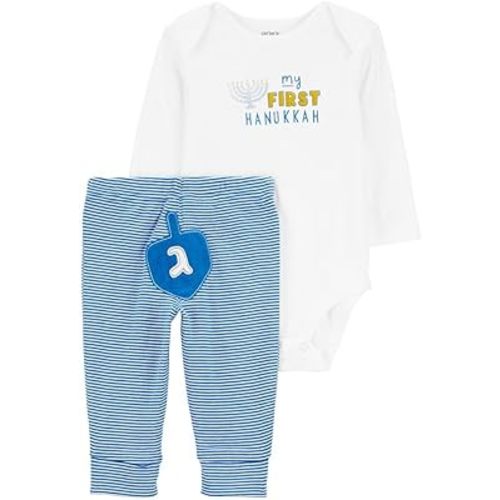 Carter's Baby 2 Piece Long Sleeve Hanukkah Bodysuit and Pants Set (18 Months, White/Blue/Yellow)