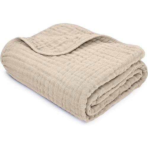 Comfy Cubs Muslin Baby Blanket - Soft, Lightweight, 6-Layer Cotton Swaddle Blankets for Newborns, Infants & Toddlers - 40" x 40" Large, Breathable & Versatile for Sleeping & Tummy Time - Sand